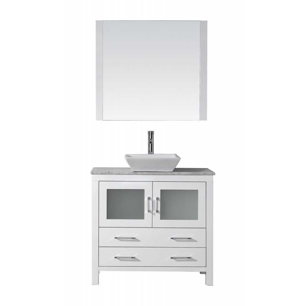 Dior 30" Single Bath Vanity in White with White Marble Top and Square Sink and Matching Mirror