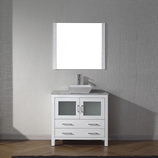 Dior 30" Single Bath Vanity in White with White Marble Top and Square Sink and Matching Mirror