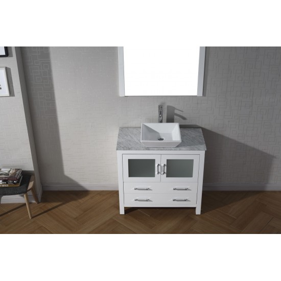 Dior 30" Single Bath Vanity in White with White Marble Top and Square Sink and Matching Mirror