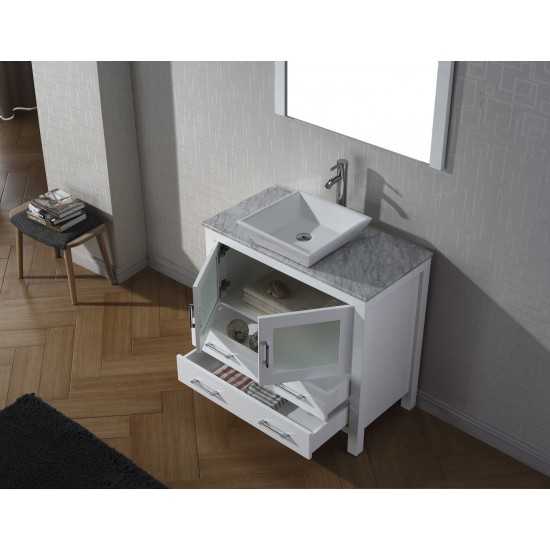 Dior 30" Single Bath Vanity in White with White Marble Top and Square Sink and Matching Mirror