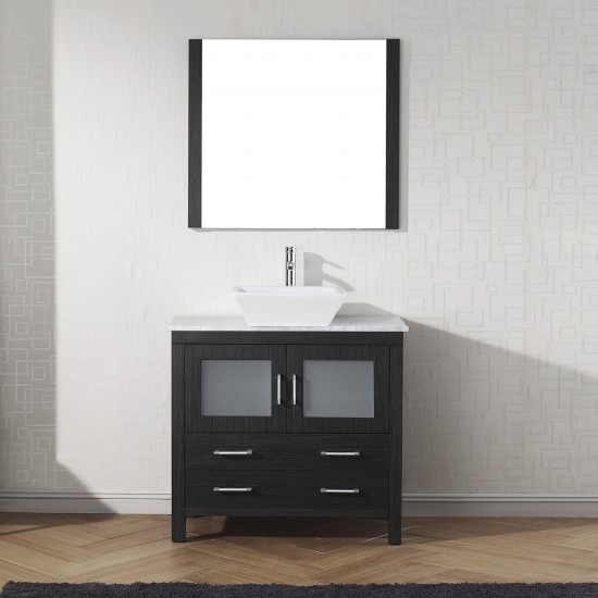 Dior 30" Single Bath Vanity in Zebra Gray with White Marble Top and Square Sink and Matching Mirror