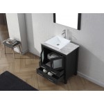 Dior 30" Single Bath Vanity in Zebra Gray with White Marble Top and Square Sink and Matching Mirror