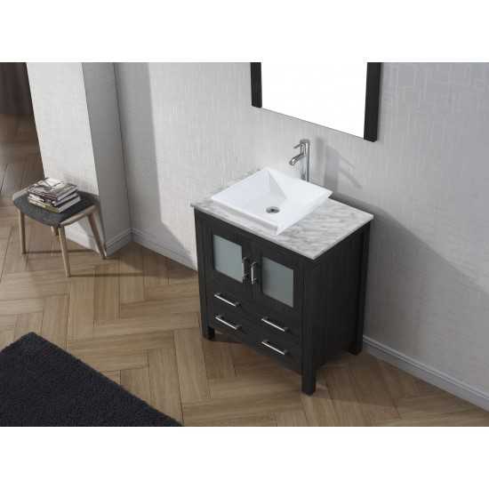 Dior 30" Single Bath Vanity in Zebra Gray with White Marble Top and Square Sink with Brushed Nickel Faucet and Matching Mirro