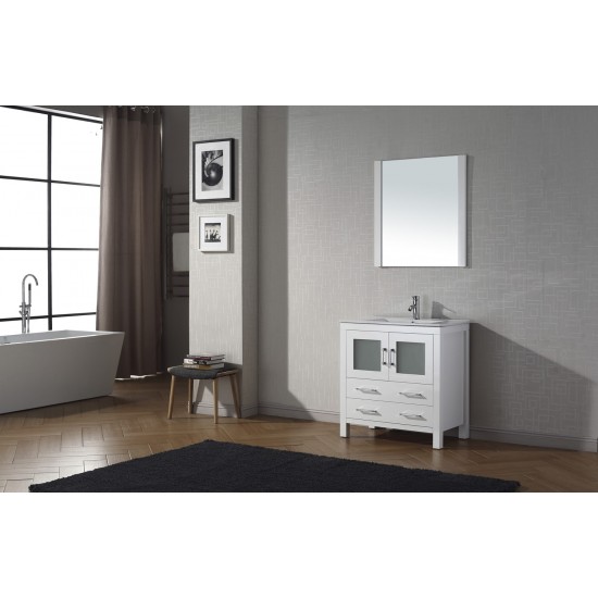 Dior 32" Single Bath Vanity in White and Square Sink and Matching Mirror