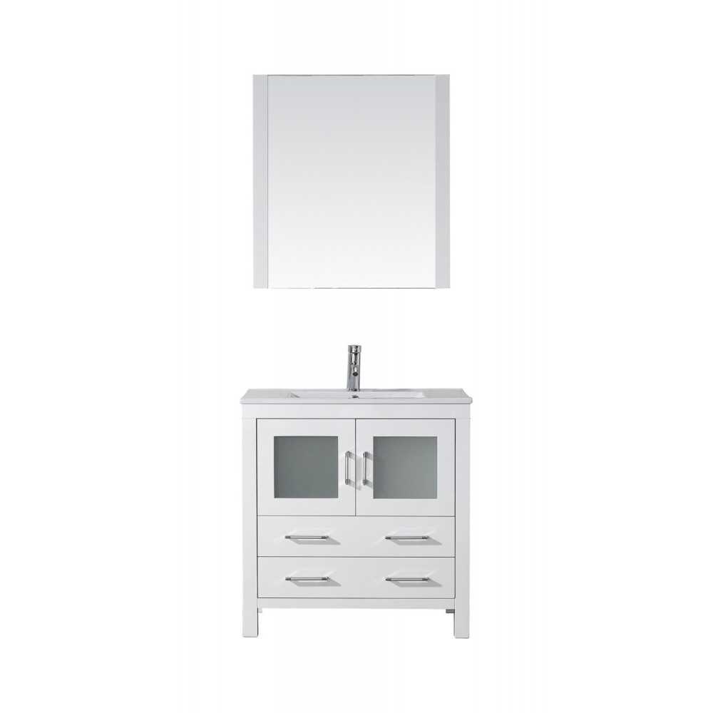 Dior 32" Single Bath Vanity in White and Square Sink with Brushed Nickel Faucet and Matching Mirror