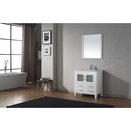 Dior 32" Single Bath Vanity in White and Square Sink with Brushed Nickel Faucet and Matching Mirror