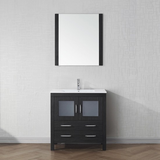 Dior 32" Single Bath Vanity in Zebra Gray and Square Sink with Brushed Nickel Faucet and Matching Mirror