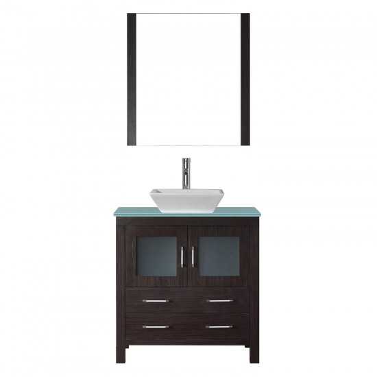 Dior 32" Single Bath Vanity in Espresso with Green Glass Top and Square Sink and Matching Mirror