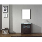 Dior 32" Single Bath Vanity in Espresso with Green Glass Top and Square Sink and Matching Mirror