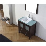 Dior 32" Single Bath Vanity in Espresso with Green Glass Top and Square Sink and Matching Mirror