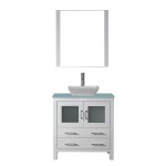 Dior 32" Single Bath Vanity in White with Green Glass Top and Square Sink with Brushed Nickel Faucet and Matching Mirror