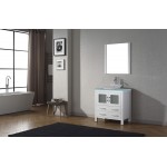 Dior 32" Single Bath Vanity in White with Green Glass Top and Square Sink with Brushed Nickel Faucet and Matching Mirror