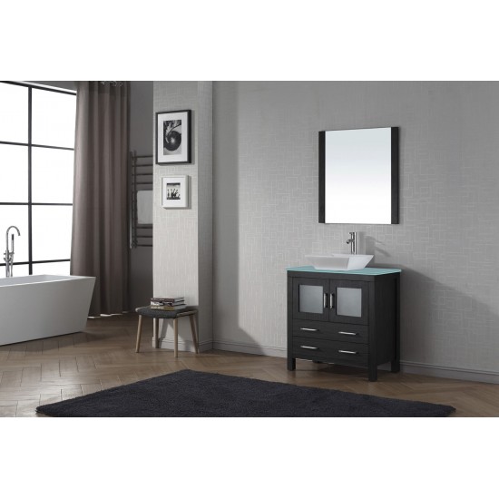 Dior 32" Single Bath Vanity in Zebra Gray with Green Glass Top and Square Sink and Matching Mirror