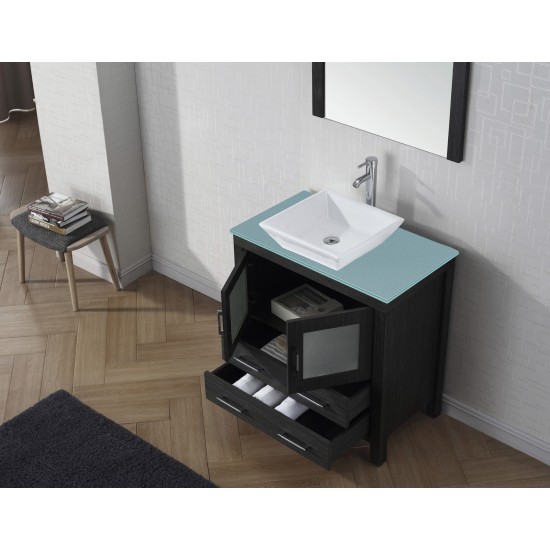 Dior 32" Single Bath Vanity in Zebra Gray with Green Glass Top and Square Sink and Matching Mirror