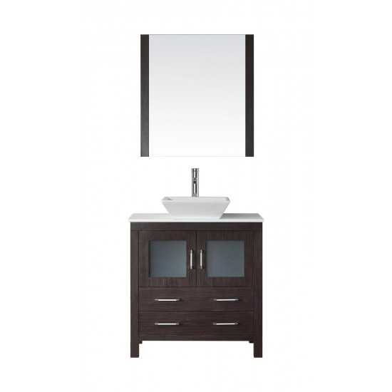 Dior 32" Single Bath Vanity in Espresso with White Engineered Stone Top and Square Sink and Matching Mirror