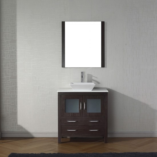 Dior 32" Single Bath Vanity in Espresso with White Engineered Stone Top and Square Sink and Matching Mirror