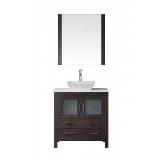 Dior 32" Single Bath Vanity in Espresso with White Engineered Stone Top and Square Sink with Brushed Nickel Faucet and Mirror