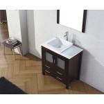 Dior 32" Single Bath Vanity in Espresso with White Engineered Stone Top and Square Sink with Brushed Nickel Faucet and Mirror