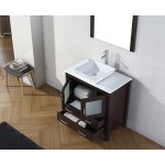 Dior 32" Single Bath Vanity in Espresso with White Engineered Stone Top and Square Sink with Brushed Nickel Faucet and Mirror