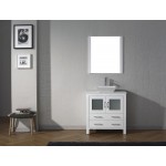 Dior 32" Single Bath Vanity in White with White Engineered Stone Top and Square Sink and Matching Mirror