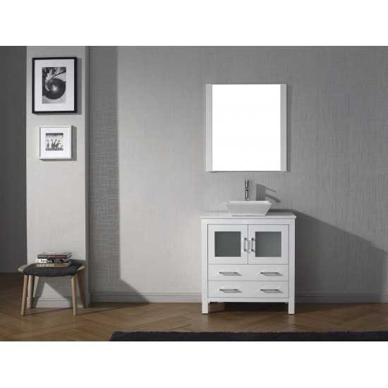 Dior 32" Single Bath Vanity in White with White Engineered Stone Top and Square Sink and Matching Mirror