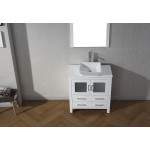 Dior 32" Single Bath Vanity in White with White Engineered Stone Top and Square Sink and Matching Mirror