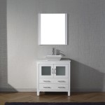 Dior 32" Single Bath Vanity in White with White Engineered Stone Top and Square Sink with Brushed Nickel Faucet and Mirror