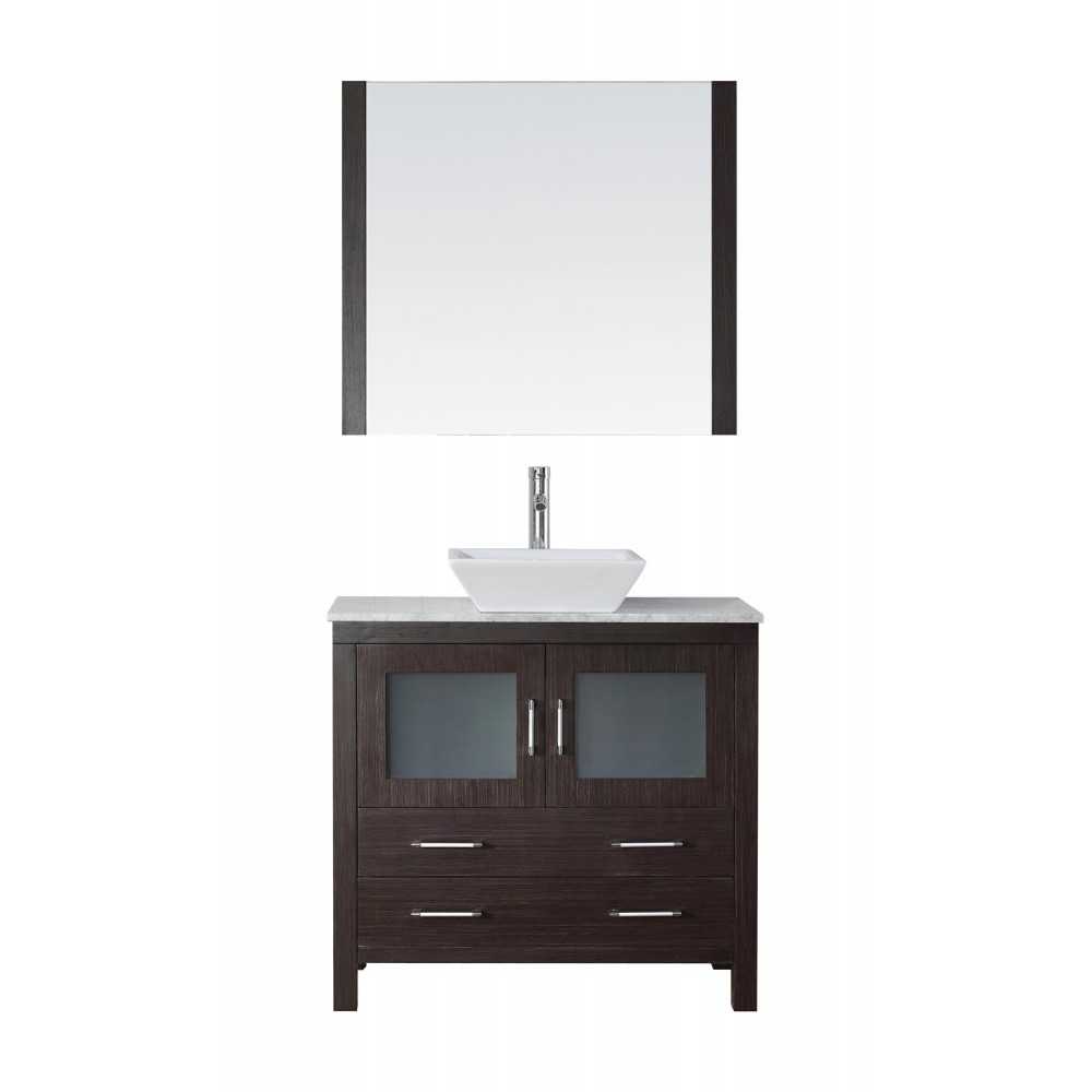 Dior 32" Single Bath Vanity in Espresso with White Marble Top and Square Sink and Matching Mirror