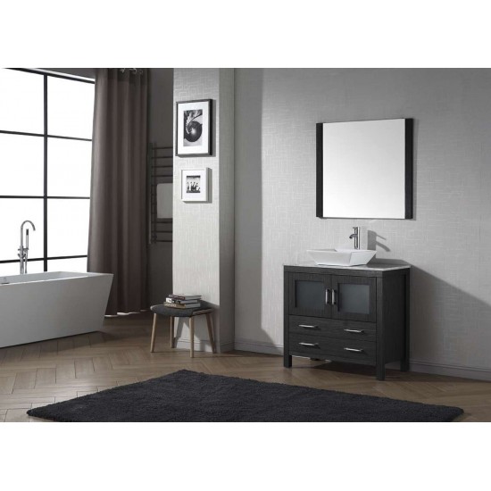 Dior 32" Single Bath Vanity in Zebra Gray with White Marble Top and Square Sink and Matching Mirror