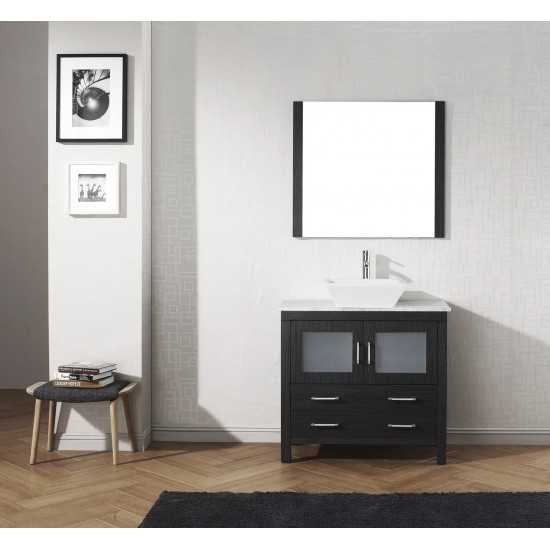 Dior 32" Single Bath Vanity in Zebra Gray with White Marble Top and Square Sink with Brushed Nickel Faucet and Matching Mirro