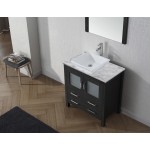 Dior 32" Single Bath Vanity in Zebra Gray with White Marble Top and Square Sink with Brushed Nickel Faucet and Matching Mirro