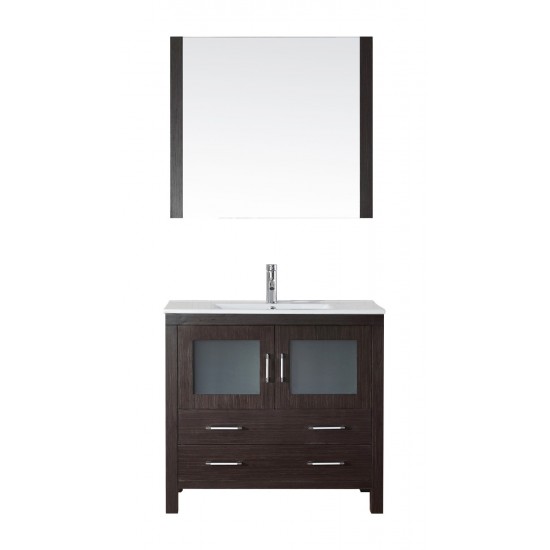 Dior 36" Single Bath Vanity in Espresso and Square Sink with Brushed Nickel Faucet and Matching Mirror