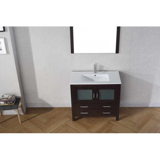 Dior 36" Single Bath Vanity in Espresso and Square Sink with Brushed Nickel Faucet and Matching Mirror