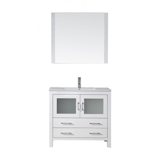 Dior 36" Single Bath Vanity in White and Square Sink and Matching Mirror