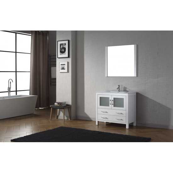 Dior 36" Single Bath Vanity in White and Square Sink and Matching Mirror