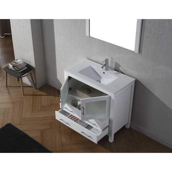 Dior 36" Single Bath Vanity in White and Square Sink and Matching Mirror