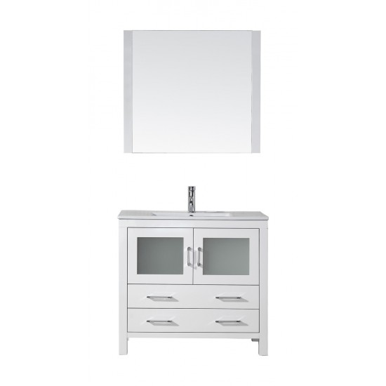 Dior 36" Single Bath Vanity in White and Square Sink with Brushed Nickel Faucet and Matching Mirror