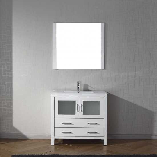 Dior 36" Single Bath Vanity in White and Square Sink with Brushed Nickel Faucet and Matching Mirror