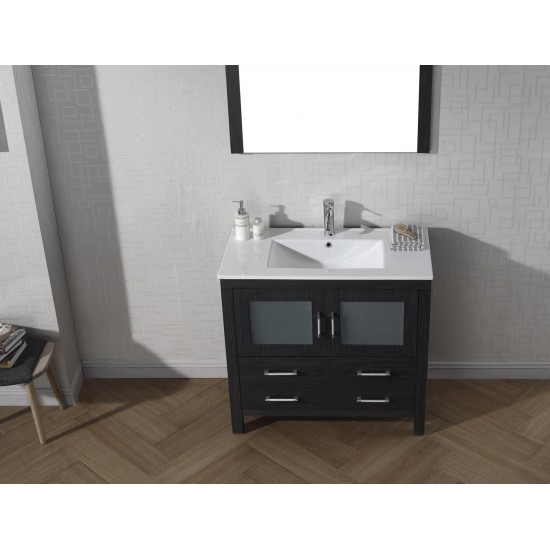 Dior 36" Single Bath Vanity in Zebra Gray and Square Sink and Matching Mirror