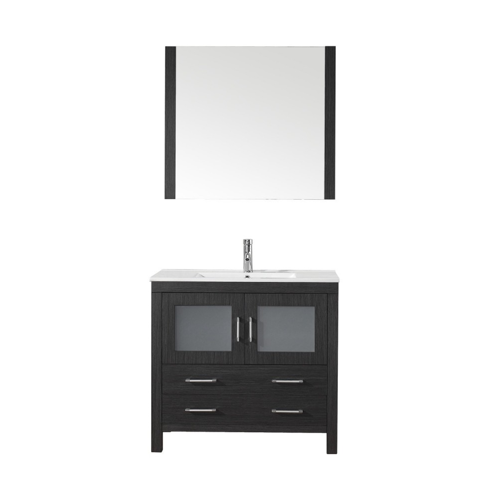 Dior 36" Single Bath Vanity in Zebra Gray and Square Sink with Brushed Nickel Faucet and Matching Mirror