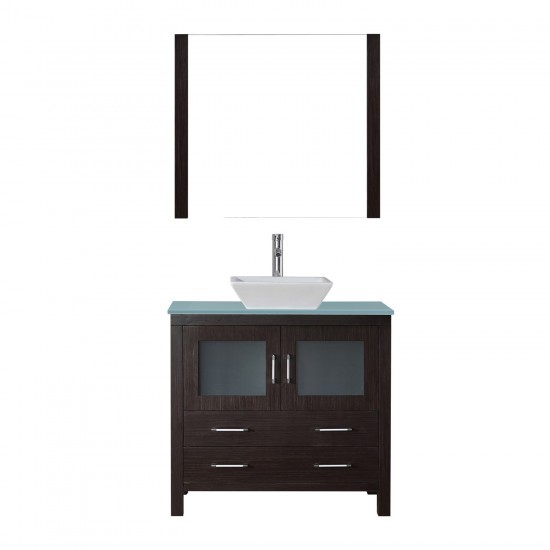 Dior 36" Single Bath Vanity in Espresso with Green Glass Top and Square Sink and Matching Mirror