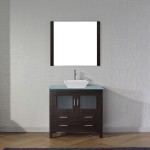 Dior 36" Single Bath Vanity in Espresso with Green Glass Top and Square Sink and Matching Mirror