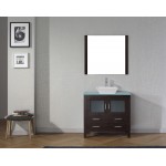 Dior 36" Single Bath Vanity in Espresso with Green Glass Top and Square Sink and Matching Mirror