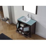 Dior 36" Single Bath Vanity in Espresso with Green Glass Top and Square Sink and Matching Mirror