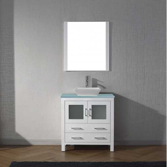 Dior 36" Single Bath Vanity in White with Green Glass Top and Square Sink and Matching Mirror