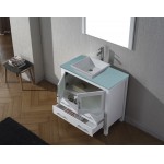 Dior 36" Single Bath Vanity in White with Green Glass Top and Square Sink and Matching Mirror