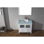 Dior 36" Single Bath Vanity in White with Green Glass Top and Square Sink and Matching Mirror