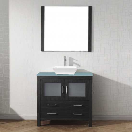 Dior 36" Single Bath Vanity in Zebra Gray with Green Glass Top and Square Sink and Matching Mirror