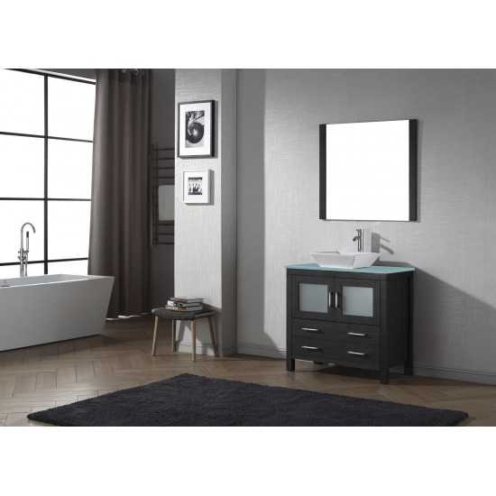 Dior 36" Single Bath Vanity in Zebra Gray with Green Glass Top and Square Sink and Matching Mirror