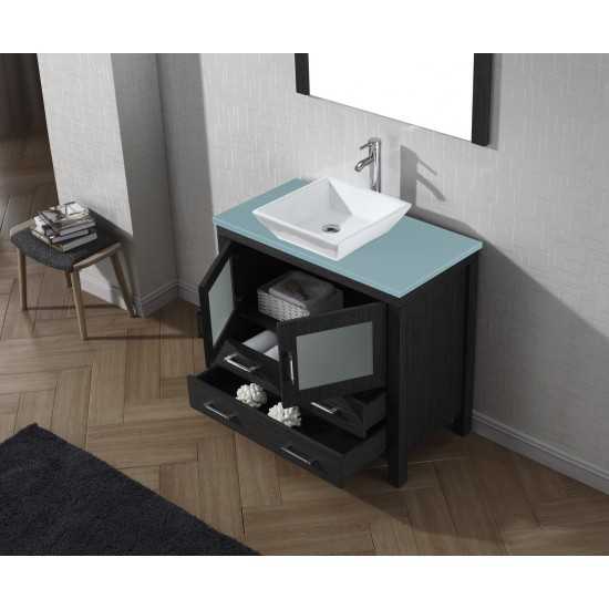 Dior 36" Single Bath Vanity in Zebra Gray with Green Glass Top and Square Sink and Matching Mirror